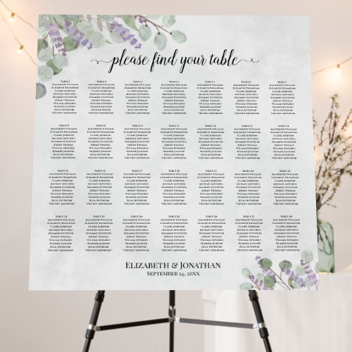 Lavender Eucalyptus 28 Table Wedding Seating Chart Foam Board