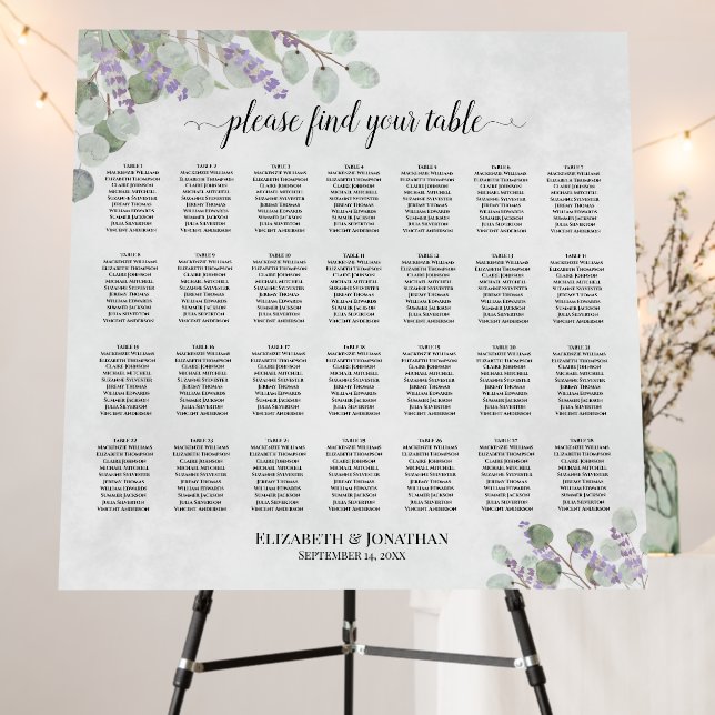 Lavender Eucalyptus 28 Table Wedding Seating Chart Foam Board (In Situ (Stand))