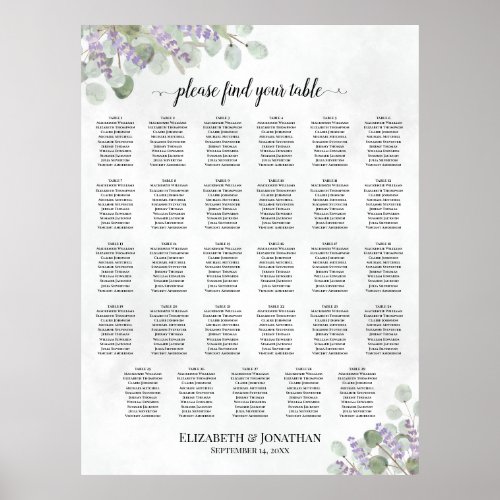 Lavender Eucalyptus 29 Table Wedding Seating Chart