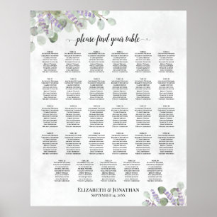 Lavender Eucalyptus 29 Table Wedding Seating Chart