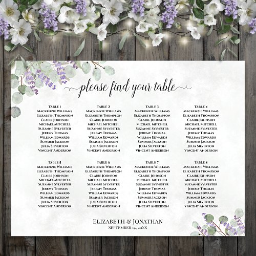 Lavender Eucalyptus 8 Table Wedding Seating Chart