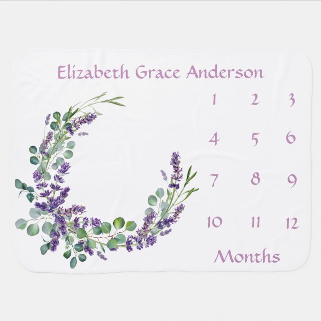 Lavender Eucalyptus Baby Milestone Growth Tracker Baby Blanket (Horizontal)