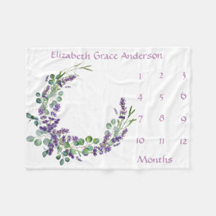 Lavender Eucalyptus Baby Milestone Growth Tracker  Fleece Blanket