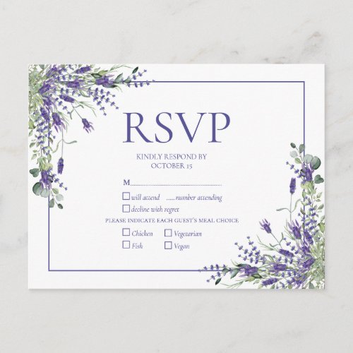 Lavender Eucalyptus Botanical Script Wedding RSVP  Invitation Postcard