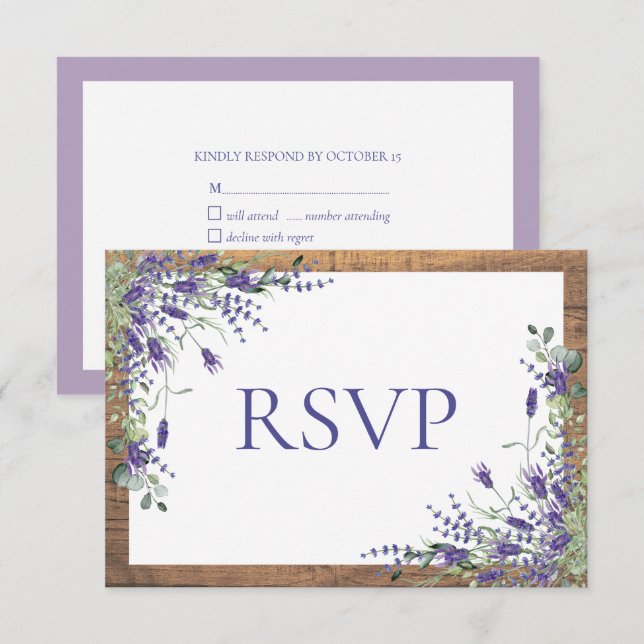 Lavender Eucalyptus Botanical Wood Wedding RSVP (Front/Back)