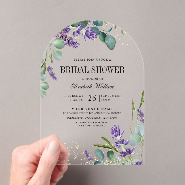 Lavender Eucalyptus Bridal Shower Acrylic Invitations (Insitu (Handheld))