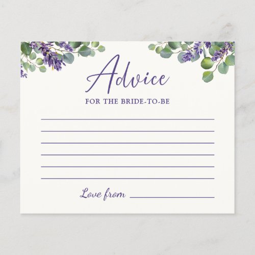 Lavender  Eucalyptus Bridal Shower Advice Card