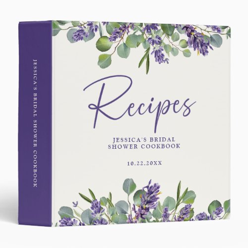 Lavender  Eucalyptus Bridal Shower Recipe Book 3 Ring Binder