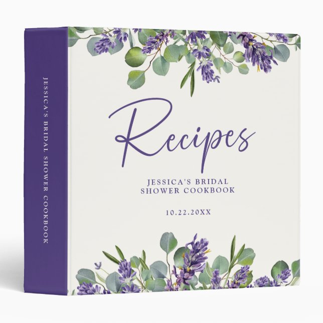 Lavender & Eucalyptus Bridal Shower Recipe Book 3 Ring Binder (Front/Spine)
