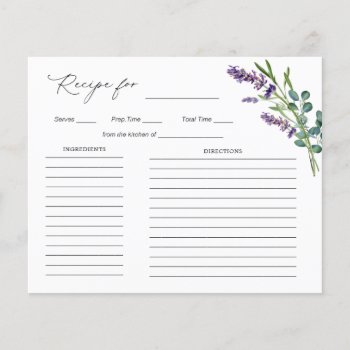 Lavender Eucalyptus Bridal Shower Recipe Card by IrinaFraser at Zazzle