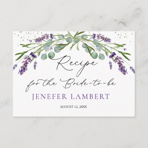 Lavender Eucalyptus Bridal Shower recipe  Enclosure Card
