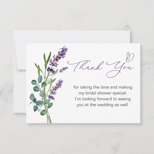 Lavender Eucalyptus Bridal Shower Thank You (Front)
