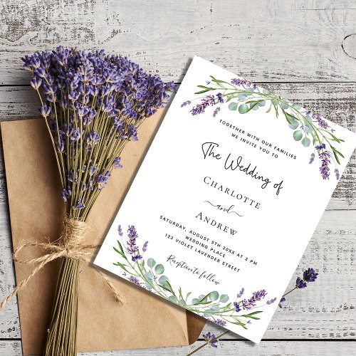 Lavender eucalyptus budget wedding invitation flyer