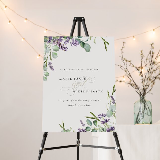 Lavender Eucalyptus Bunch Couples Shower Welcome Foam Board (In Situ (Stand))
