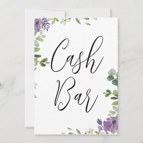 Lavender Eucalyptus Cash Bar Sign Invitation