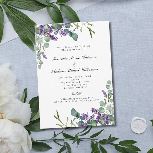 Lavender Eucalyptus Floral Botanical Engagement Invitation