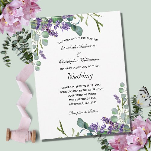Lavender Eucalyptus Floral Botanical Wedding Invit Invitation
