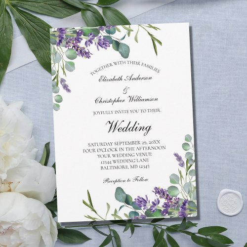 Lavender Eucalyptus Floral Botanical Wedding Invitation