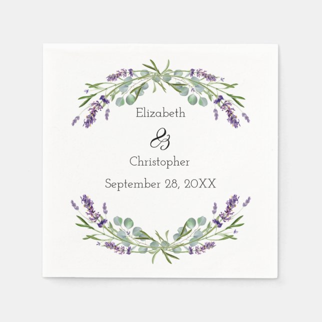 Lavender Eucalyptus Floral Botanical Wedding  Napkins (Front)