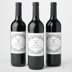 Lavender Eucalyptus Floral Botanical Wedding  Wine Label