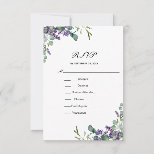 Lavender Eucalyptus Floral Formal Elegant Wedding RSVP Card