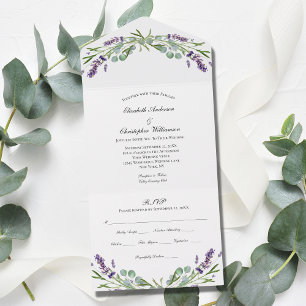 Lavender Eucalyptus Floral Trifold Wedding All In One Invitation
