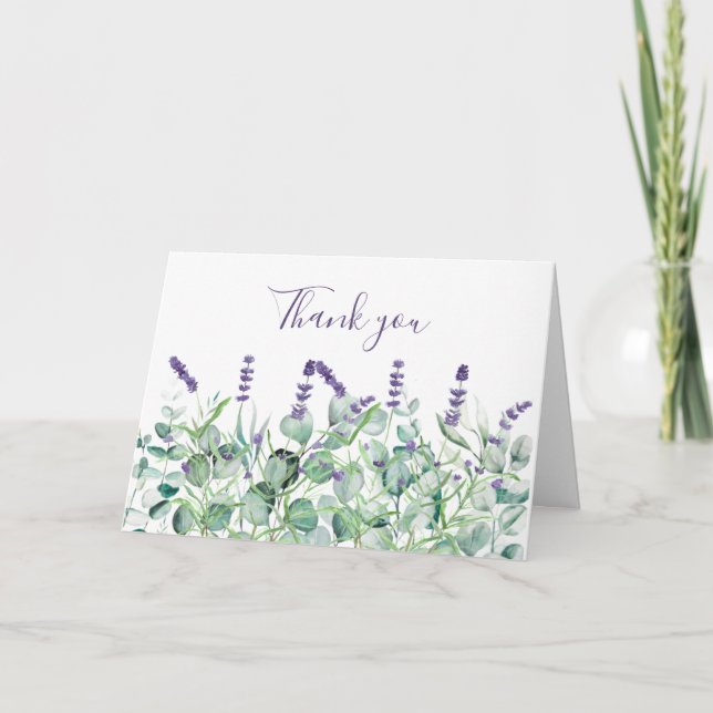 Lavender Eucalyptus Floral Wedding Thank you  Card (Front)