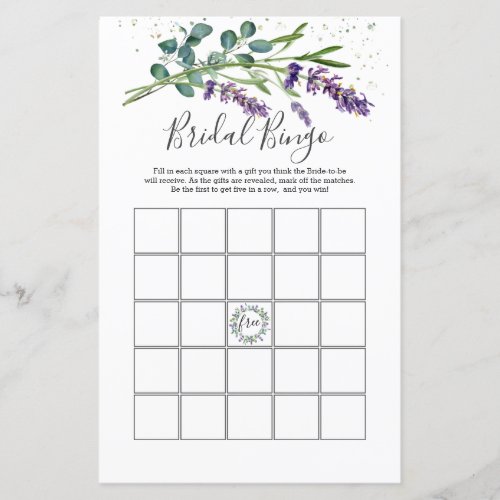 Lavender Eucalyptus Foliage Bridal Bingo Game