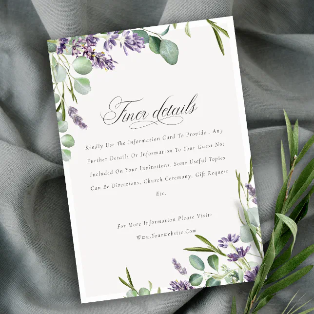 Lavender Eucalyptus Foliage Wedding Details Enclosure Card | Zazzle