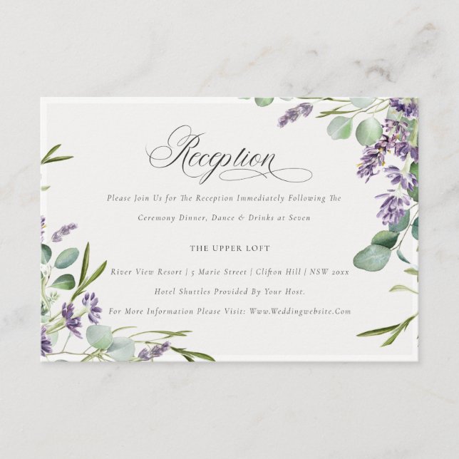Lavender Eucalyptus  Foliage Wedding Reception Enclosure Card (Front)