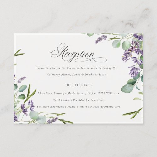 Lavender Eucalyptus  Foliage Wedding Reception Enclosure Card
