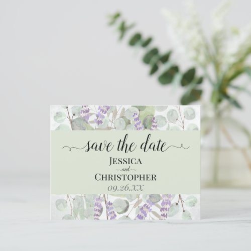 Lavender  Eucalyptus Green Wedding Save the Date Announcement Postcard