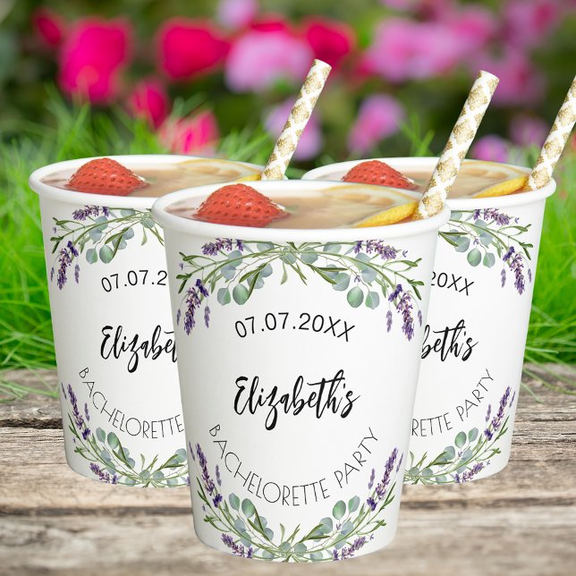 Lavender eucalyptus greenery Bachelorette party Paper Cups (Creator Uploaded)