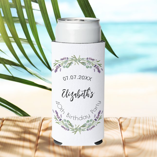 Lavender eucalyptus greenery birthday seltzer can cooler (Creator Uploaded)