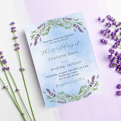 Lavender eucalyptus greenery blue luxury wedding  invitation
