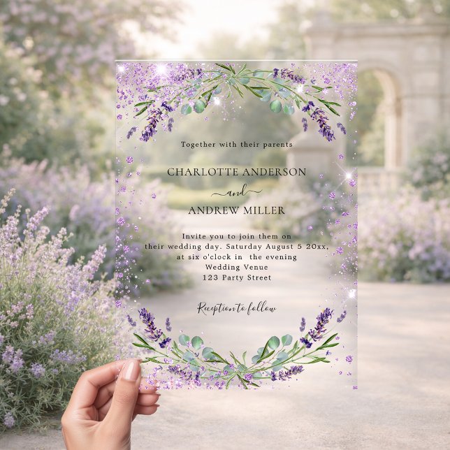 Lavender eucalyptus greenery evening wedding  acrylic invitations (Creator Uploaded)