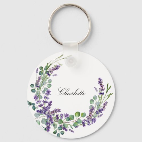 Lavender eucalyptus greenery floral name script keychain