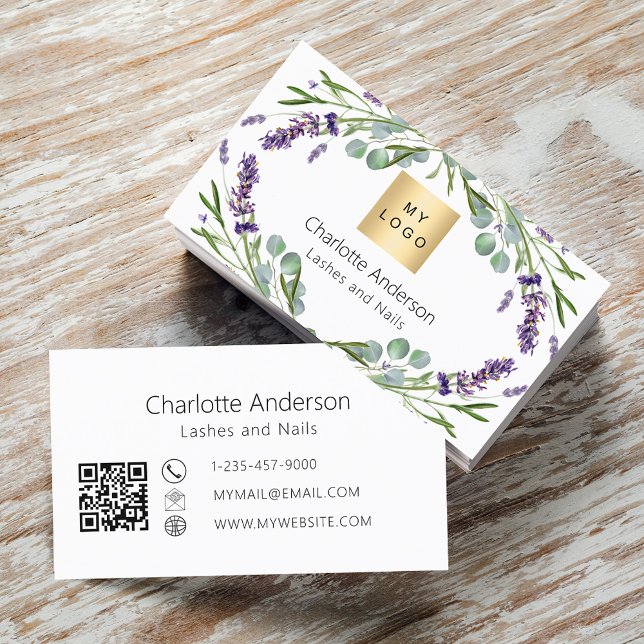 Lavender eucalyptus greenery logo QR code Business Card (Creator Uploaded)
