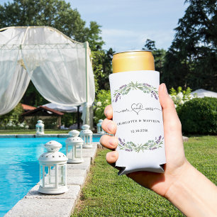 Lavender eucalyptus greenery mr mrs heart wedding seltzer can cooler