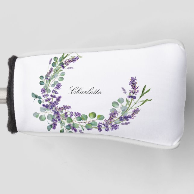 Lavender eucalyptus greenery name script golf head cover (Front)