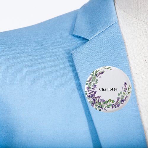 Lavender eucalyptus greenery name tag button