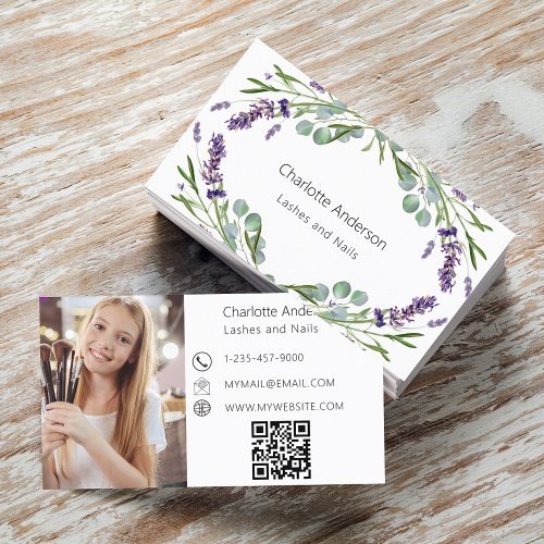 Lavender eucalyptus greenery photo QR code Business Card
