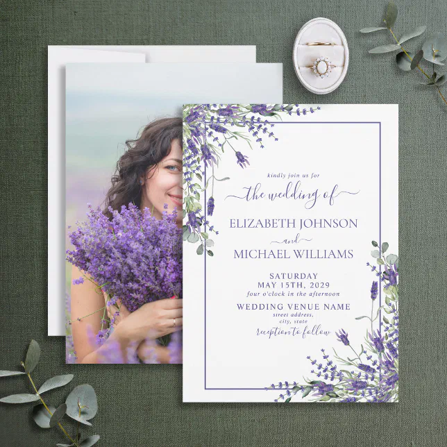 Lavender Eucalyptus Greenery Photo Wedding Invitation | Zazzle