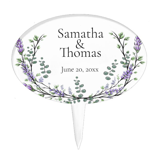Lavender  Eucalyptus greenery purple floral Cake Topper (Front)