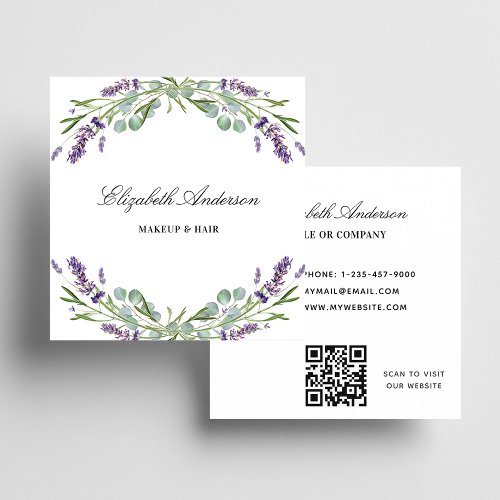 Lavender eucalyptus greenery QR code Square Business Card