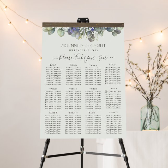 Lavender & Eucalyptus Greenery Seating Chart Foam Board (In Situ (Stand))