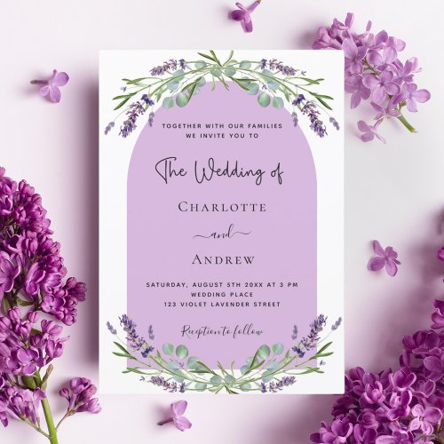Lavender eucalyptus greenery violet arch wedding  invitation