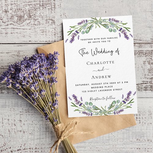 Lavender eucalyptus greenery violet luxury wedding invitation