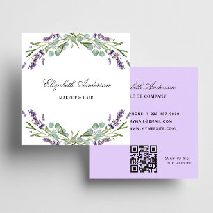 Lavender eucalyptus greenery violet QR code Square Business Card