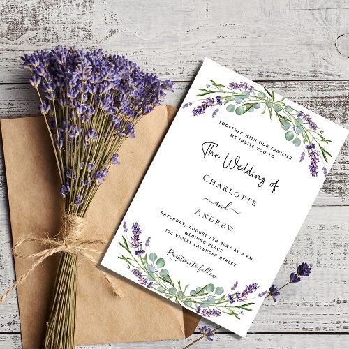 Lavender eucalyptus greenery violet wedding  invitation